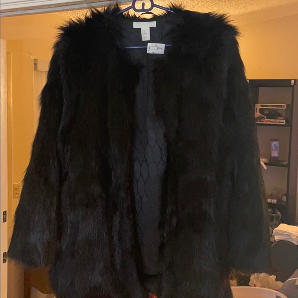 H&M Black Faux Fur Coat